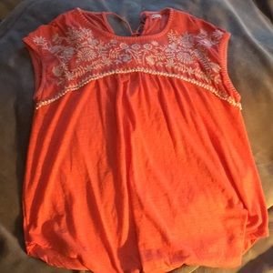 Hollister coral with white embroidery blouse